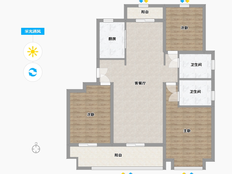 山东省-青岛市-华庭丽景-113.11-户型库-采光通风