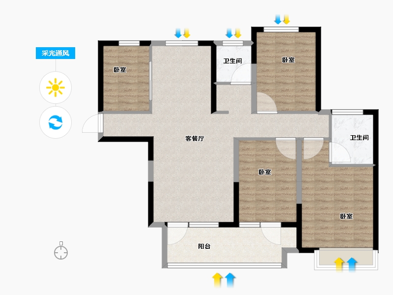 山东省-菏泽市-信友天润府-109.01-户型库-采光通风