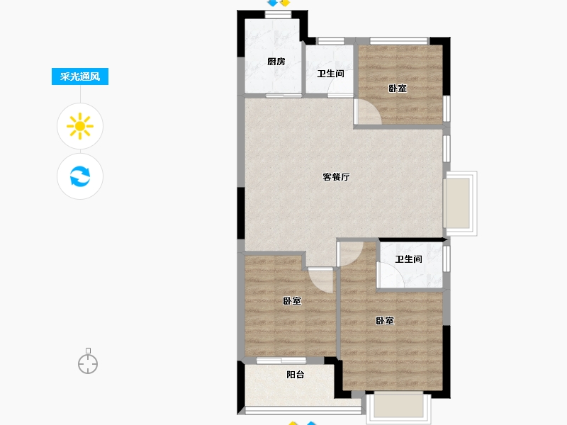 浙江省-嘉兴市-杨柳郡-70.00-户型库-采光通风