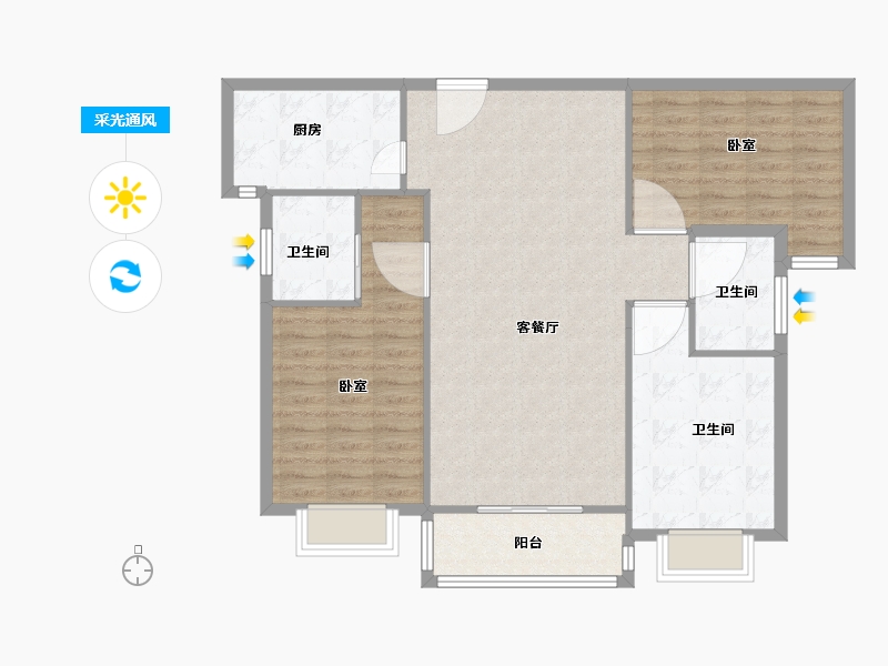 河南省-安阳市-国际御景城-100.70-户型库-采光通风