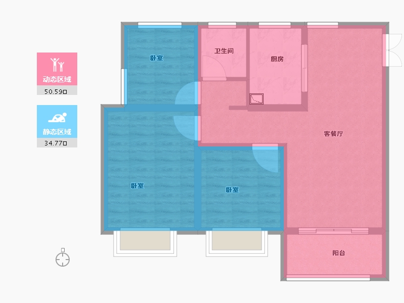 安徽省-合肥市-中建开元御湖公馆-75.98-户型库-动静分区