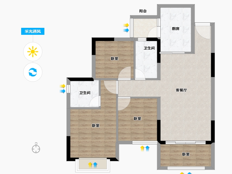 福建省-龙岩市-连城恒大悦澜湾-89.37-户型库-采光通风