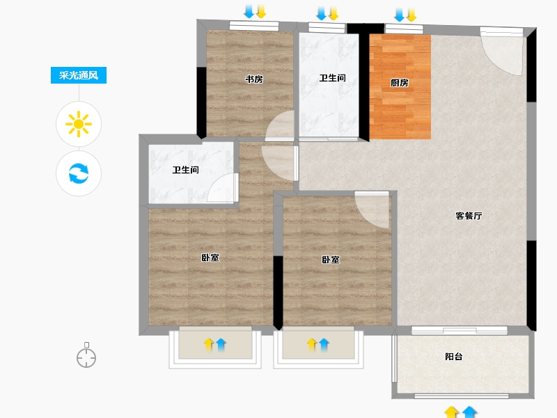 浙江省-嘉兴市-杭海学府-71.00-户型库-采光通风