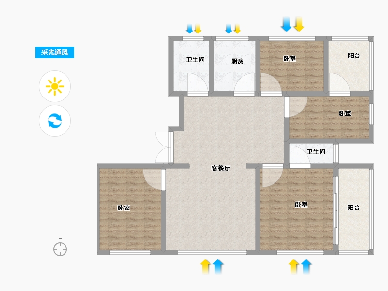 山东省-菏泽市-格兰云天-124.00-户型库-采光通风