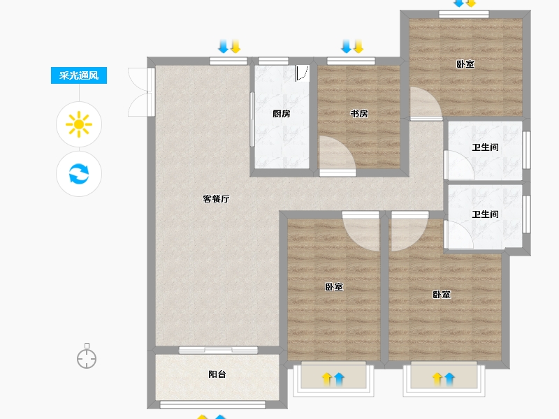 安徽省-合肥市-中建开元御湖公馆-104.00-户型库-采光通风