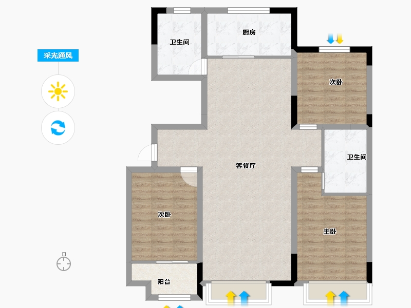 山东省-潍坊市-霞飞6号-100.80-户型库-采光通风