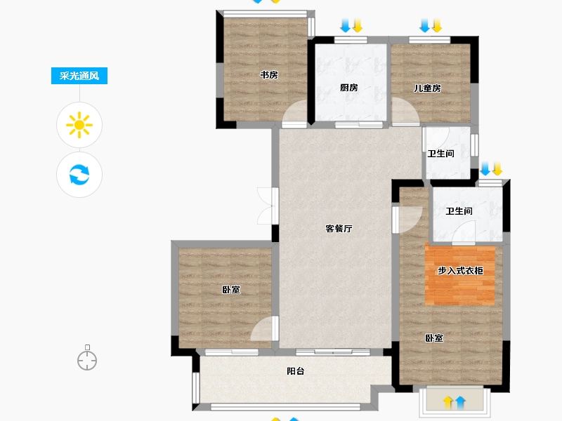 安徽省-合肥市-锦绣花城-102.00-户型库-采光通风