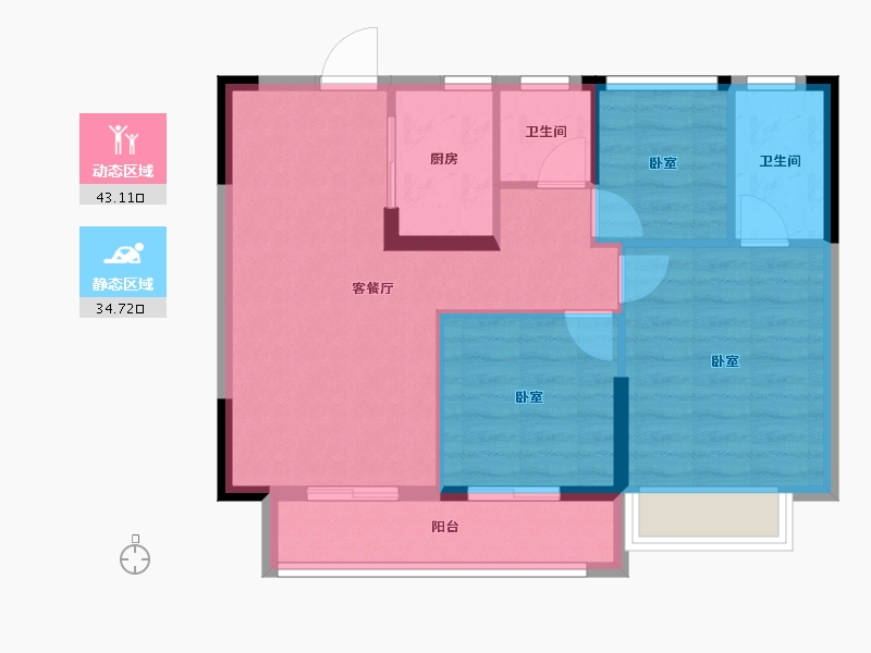 浙江省-嘉兴市-雁飞南苑-70.00-户型库-动静分区