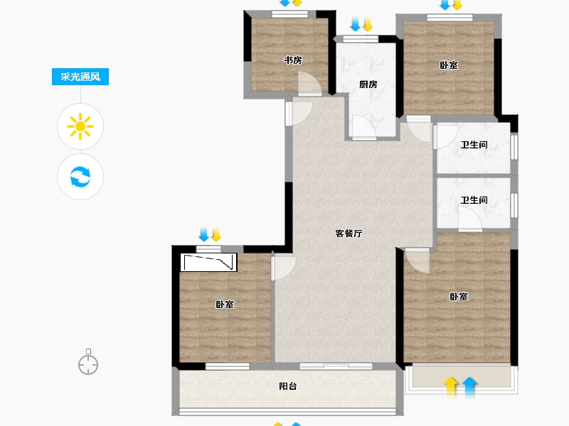 浙江省-温州市-中梁柏悦湾-106.00-户型库-采光通风