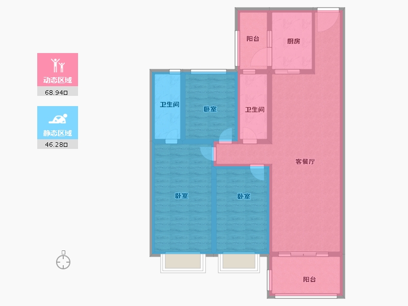 河南省-安阳市-碧桂园望曦台-102.08-户型库-动静分区