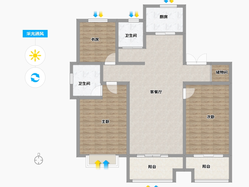 山东省-济南市-绿地海珀天沅-133.00-户型库-采光通风