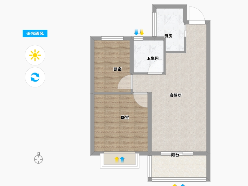 浙江省-绍兴市-水韵蓝湾-61.00-户型库-采光通风