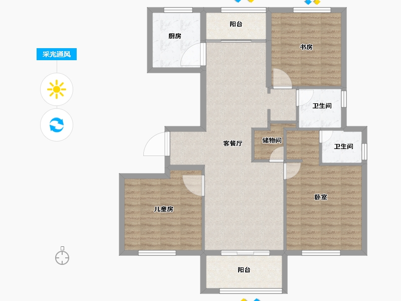 浙江省-绍兴市-宝业新桥风情-104.00-户型库-采光通风