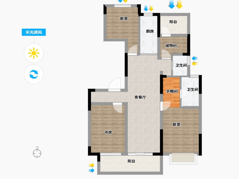 安徽省-合肥市-高速时代御府-109.01-户型库-采光通风