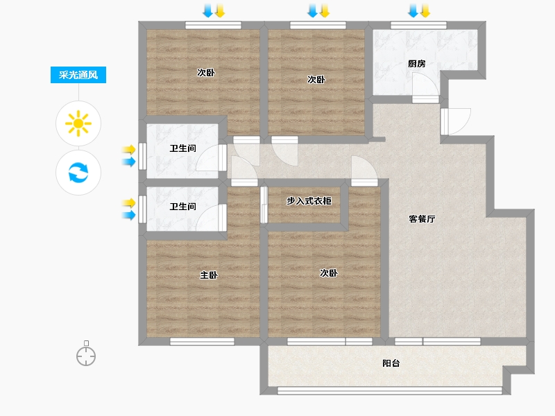 山东省-青岛市-金墨华府-104.81-户型库-采光通风