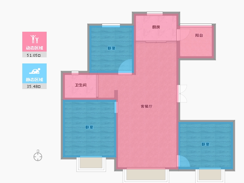 新疆维吾尔自治区-乌鲁木齐市-半山铭邸-77.35-户型库-动静分区