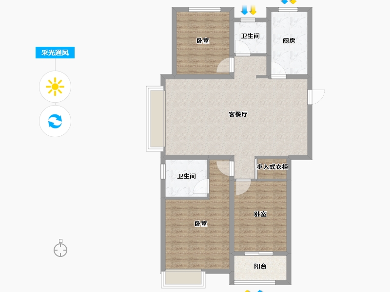 山东省-烟台市-国泰海韵华府-103.00-户型库-采光通风