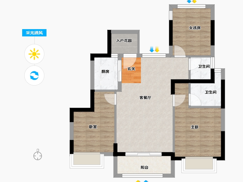 福建省-漳州市-碧桂园公园上城-71.29-户型库-采光通风