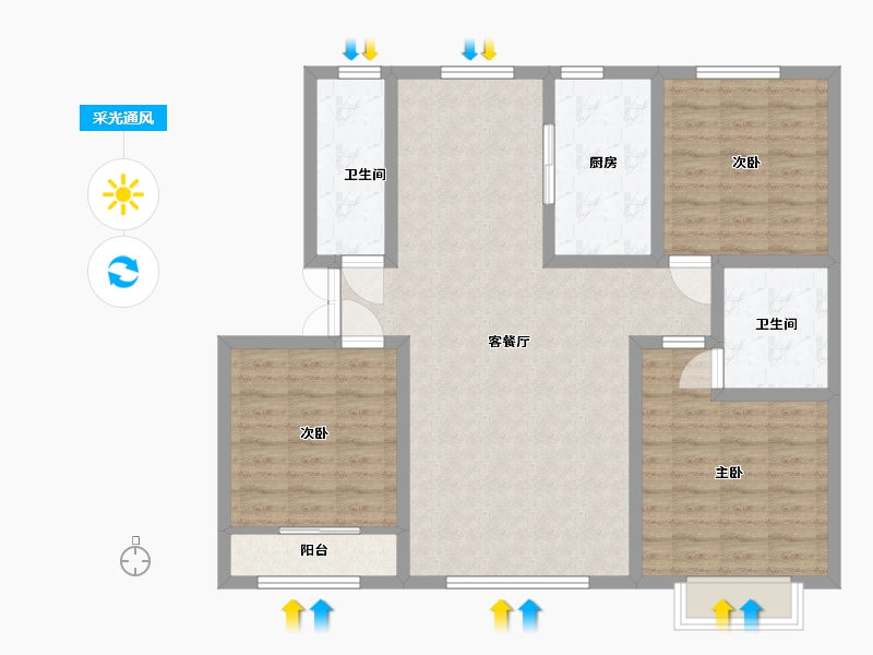 山东省-潍坊市-中房幸福名都-103.20-户型库-采光通风