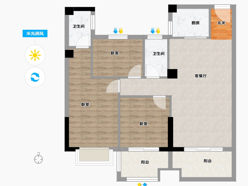 福建省-漳州市-兴博广场-80.14-户型库-采光通风