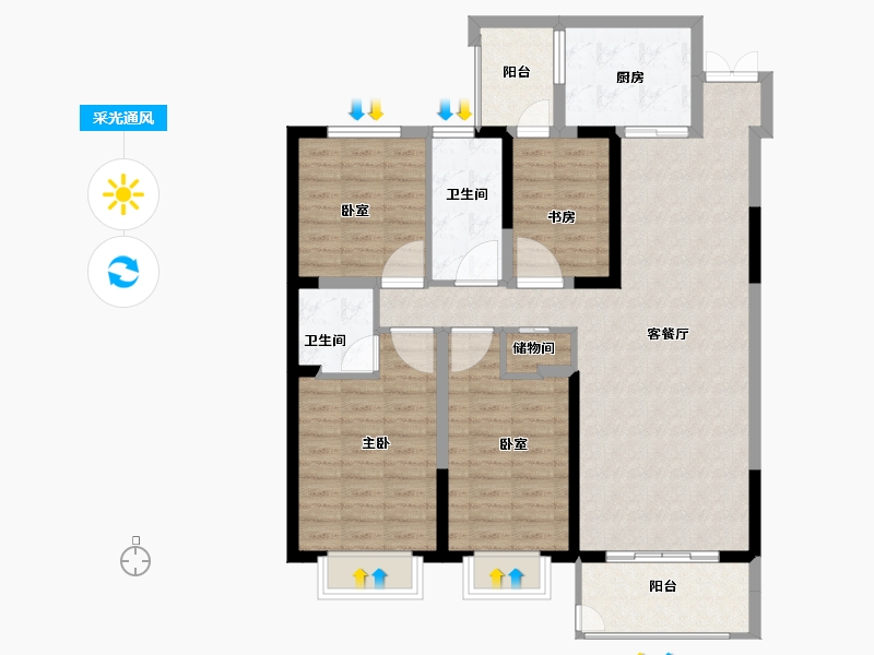 河南省-洛阳市-恒泰中心-108.84-户型库-采光通风