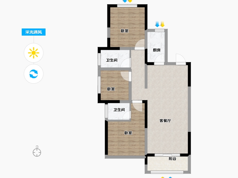 河南省-焦作市-盛业清华园-85.47-户型库-采光通风