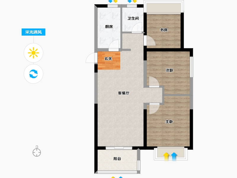 安徽省-滁州市-香江黄金时代-75.99-户型库-采光通风