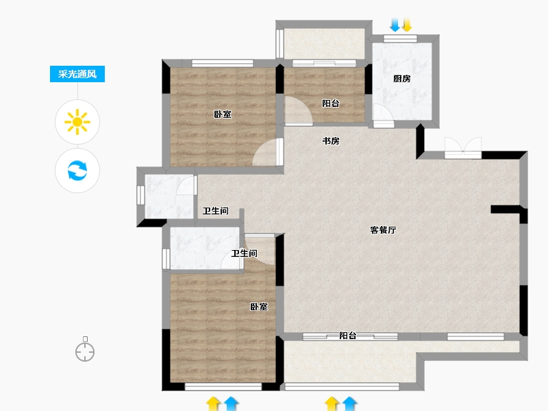 河南省-郑州市-东润银基望京-104.00-户型库-采光通风