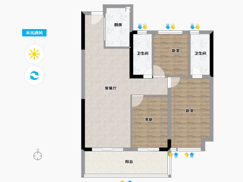 福建省-莆田市-保利云上-86.00-户型库-采光通风