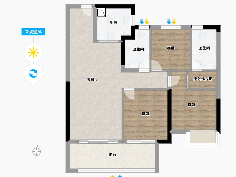 福建省-莆田市-玖玺·正荣府3期-74.00-户型库-采光通风