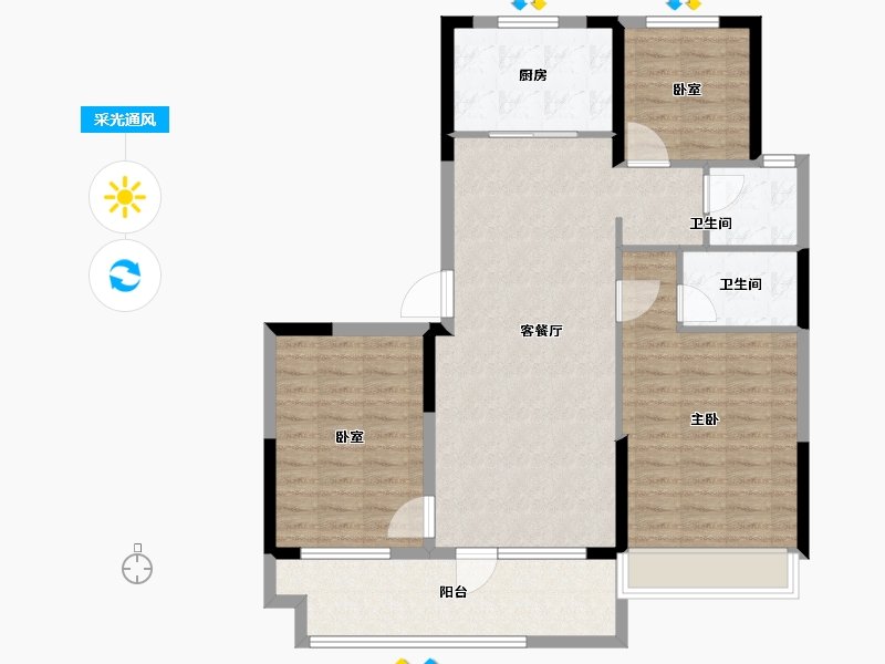 山东省-枣庄市-碧桂园鹏泰翡翠云台-100.88-户型库-采光通风