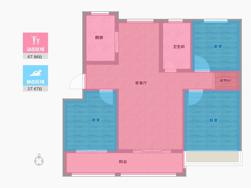 山东省-菏泽市-东明大洋福邸-94.00-户型库-动静分区