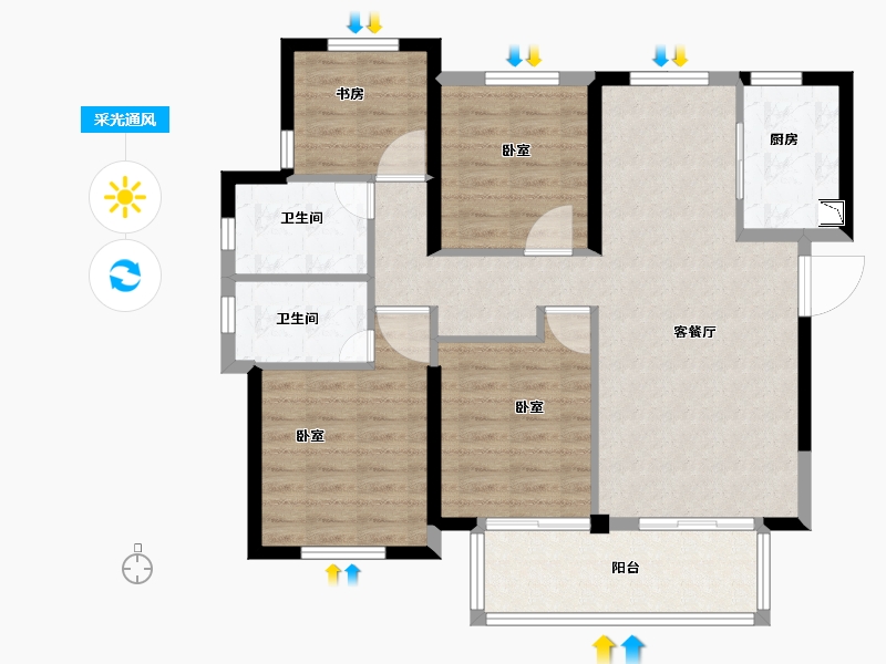 福建省-宁德市-福安世茂云玺-92.00-户型库-采光通风