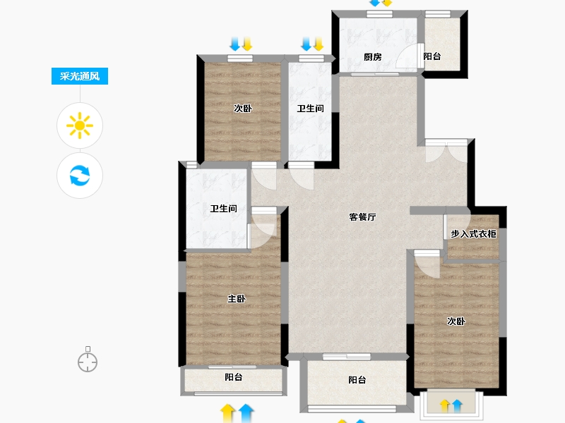 山东省-青岛市-缦沙半岛-105.00-户型库-采光通风