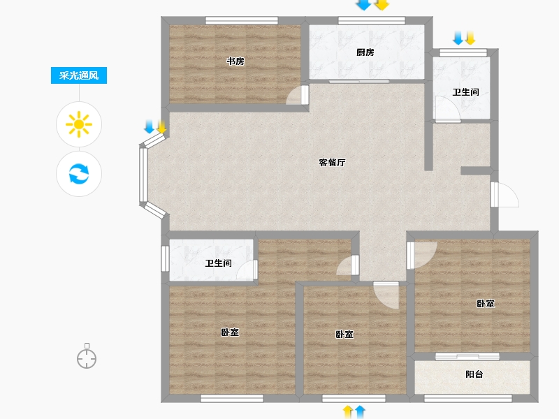 山东省-菏泽市-东明大洋福邸-114.00-户型库-采光通风