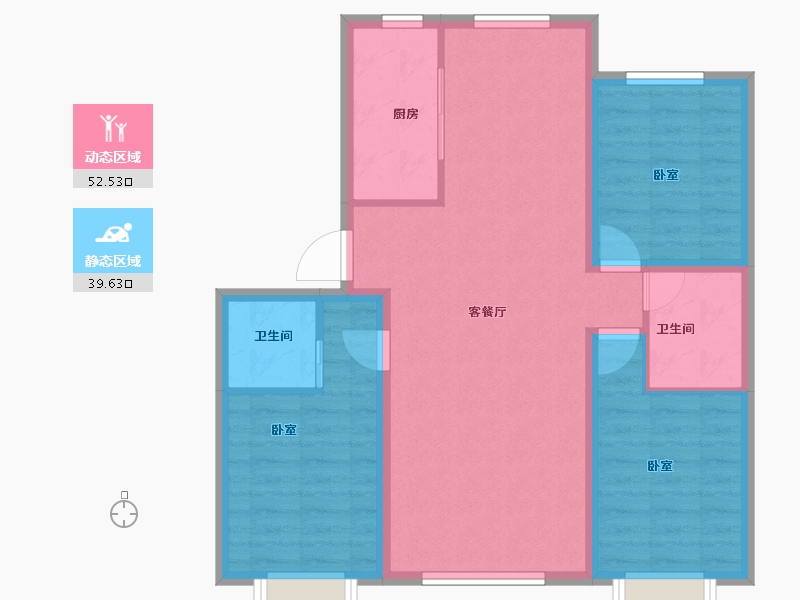 新疆维吾尔自治区-乌鲁木齐市-金茂丝路小镇海棠花园-82.66-户型库-动静分区