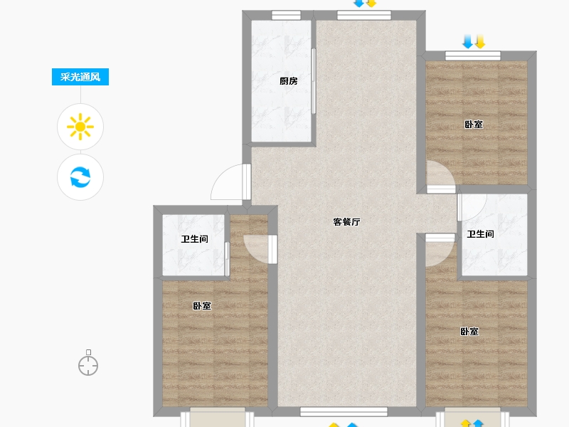 新疆维吾尔自治区-乌鲁木齐市-金茂丝路小镇海棠花园-82.66-户型库-采光通风