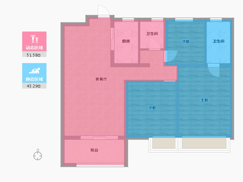 山东省-潍坊市-蓝城清风明月明月苑-85.31-户型库-动静分区