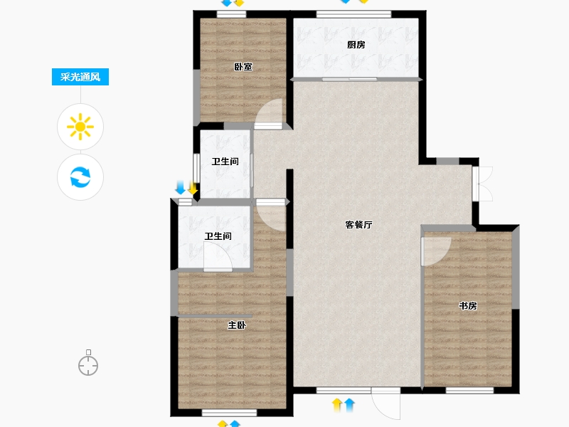 山东省-烟台市-金象泰梧桐墅-126.34-户型库-采光通风