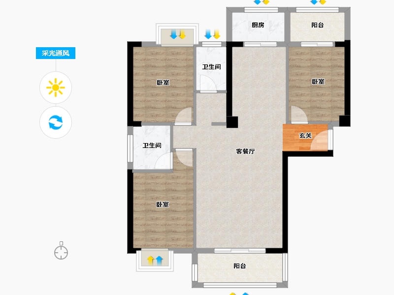 福建省-漳州市-中扬国际城-88.35-户型库-采光通风