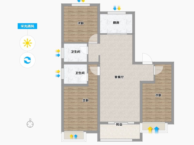 山东省-枣庄市-润东·金钻公馆-102.30-户型库-采光通风