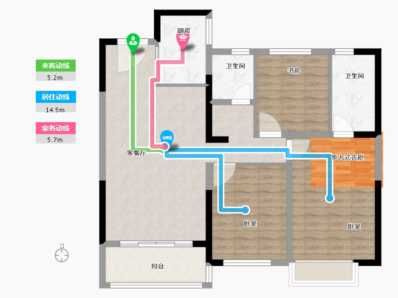 河南省-郑州市-金科博翠书院小镇-97.50-户型库-动静线