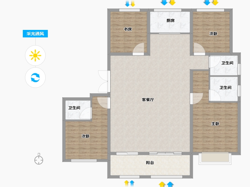 山东省-济南市-绿地海珀天沅-160.01-户型库-采光通风