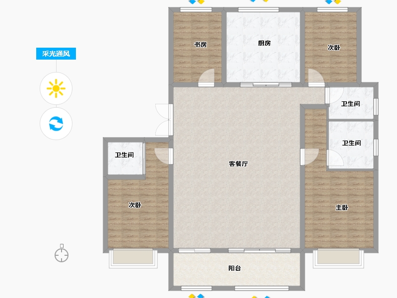 山东省-济南市-绿地海珀天沅-166.00-户型库-采光通风