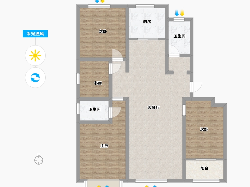 山东省-潍坊市-紫金园·世家别院-105.55-户型库-采光通风