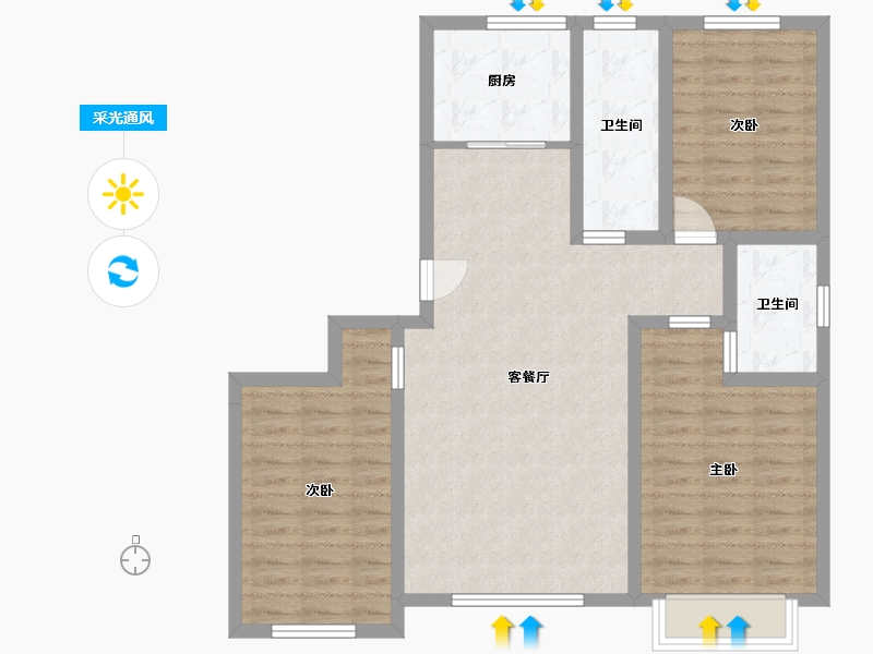 山东省-潍坊市-紫金园·世家别院-90.89-户型库-采光通风