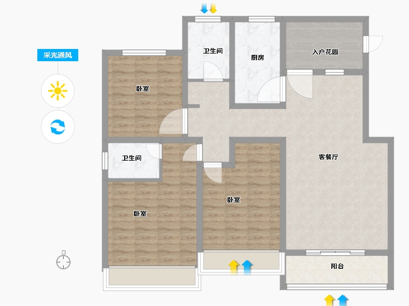 山东省-菏泽市-天华新天地-110.00-户型库-采光通风