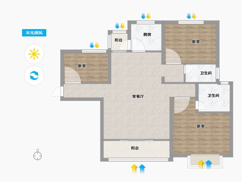 河南省-安阳市-旺龙荣盛华府-98.45-户型库-采光通风