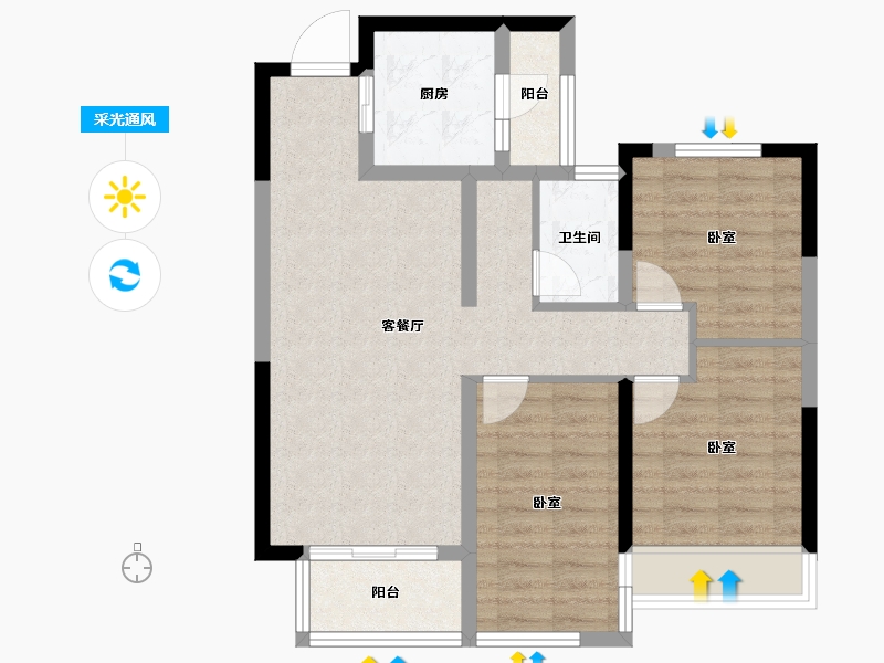 安徽省-合肥市-金科庐州樾-74.80-户型库-采光通风