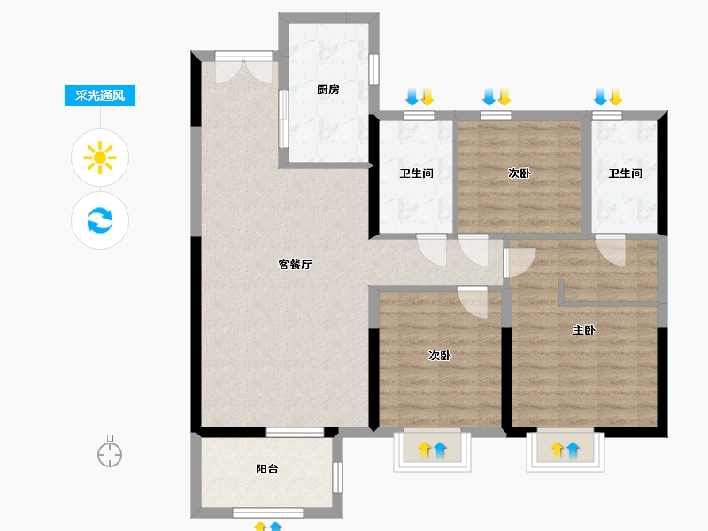 山东省-青岛市-招商雍华府-93.00-户型库-采光通风